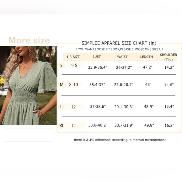 Simplee Women's Casual Floral Chiffon Midi Dress V Neck Empire Waist - Picture 6 of 9